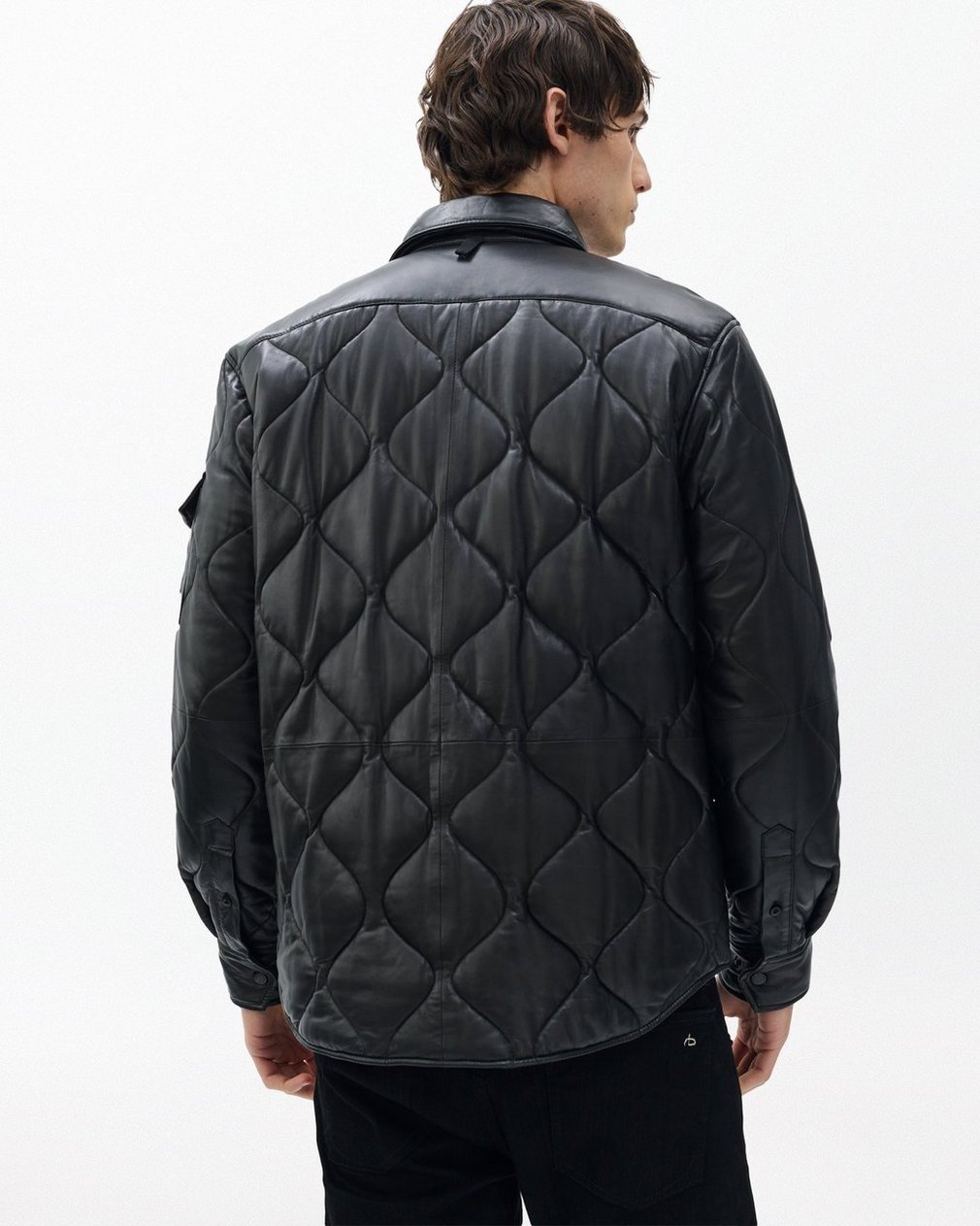 Dane Leather Quilted Shirt Jacket - Black - Image 7