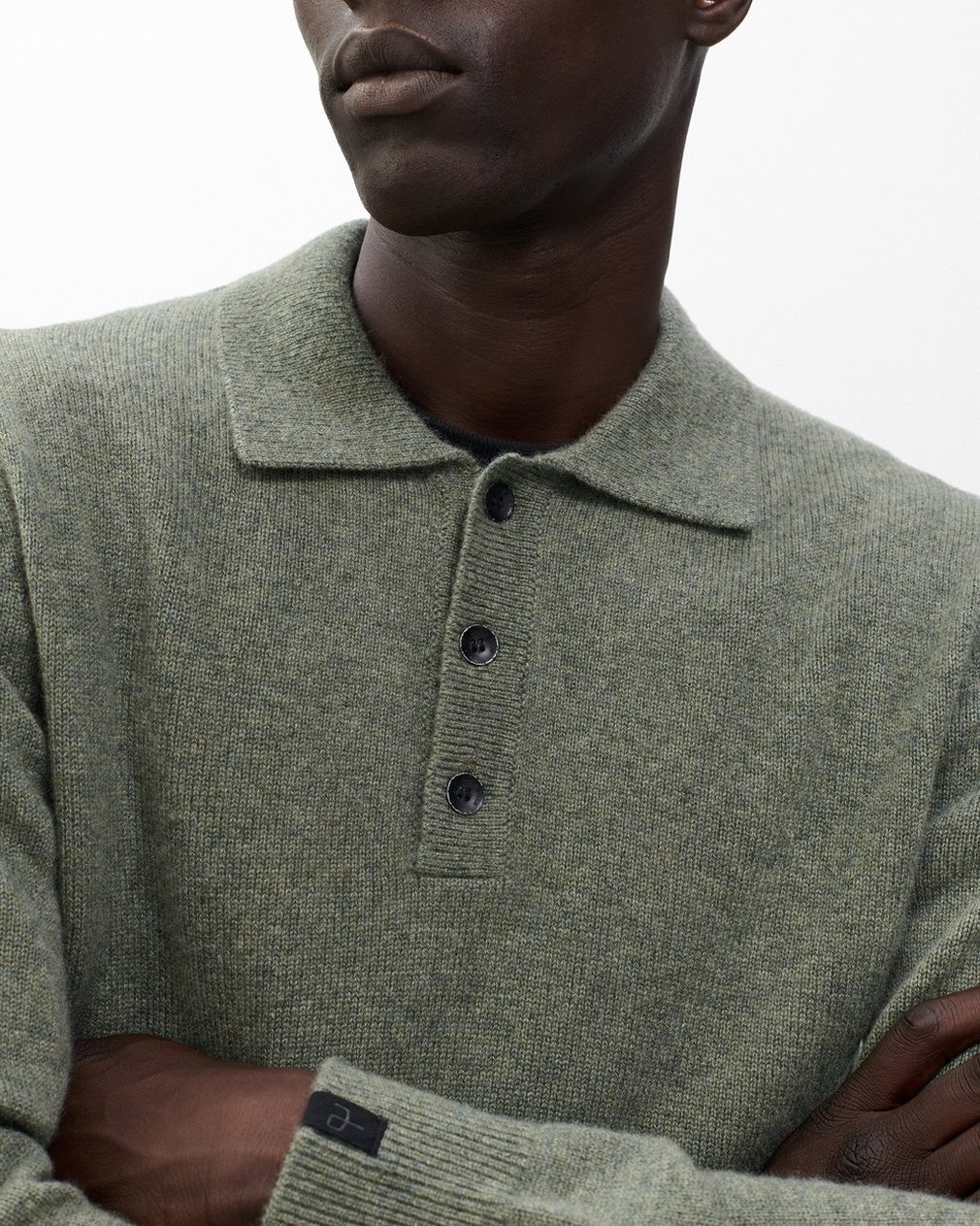 Declan Cashmere Polo Sweater - Army - Image 3