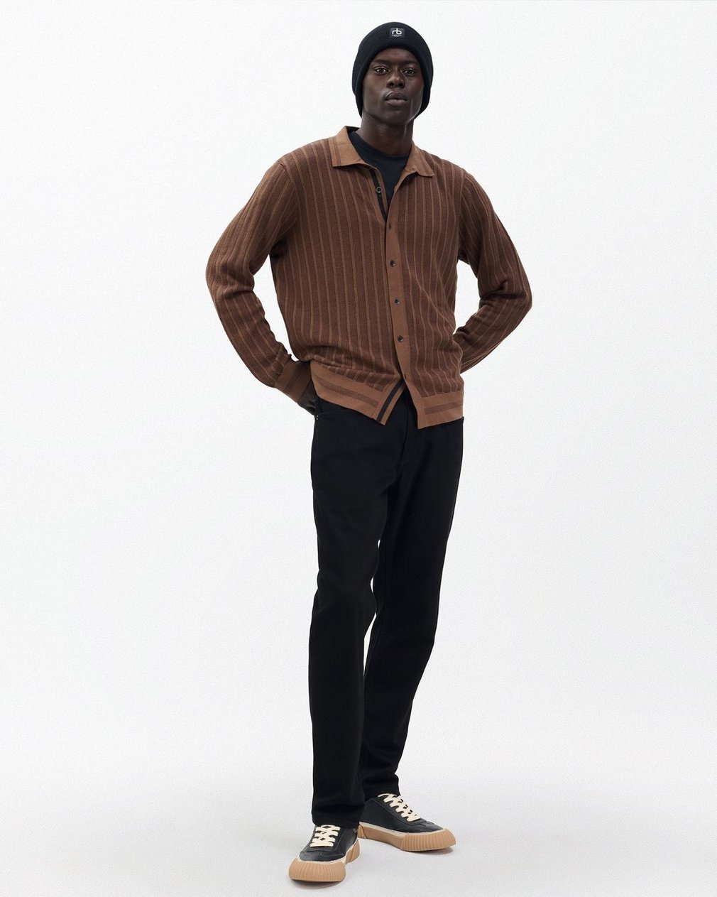Harvey Ribbed Knit Shirt - Coffee - Image 3