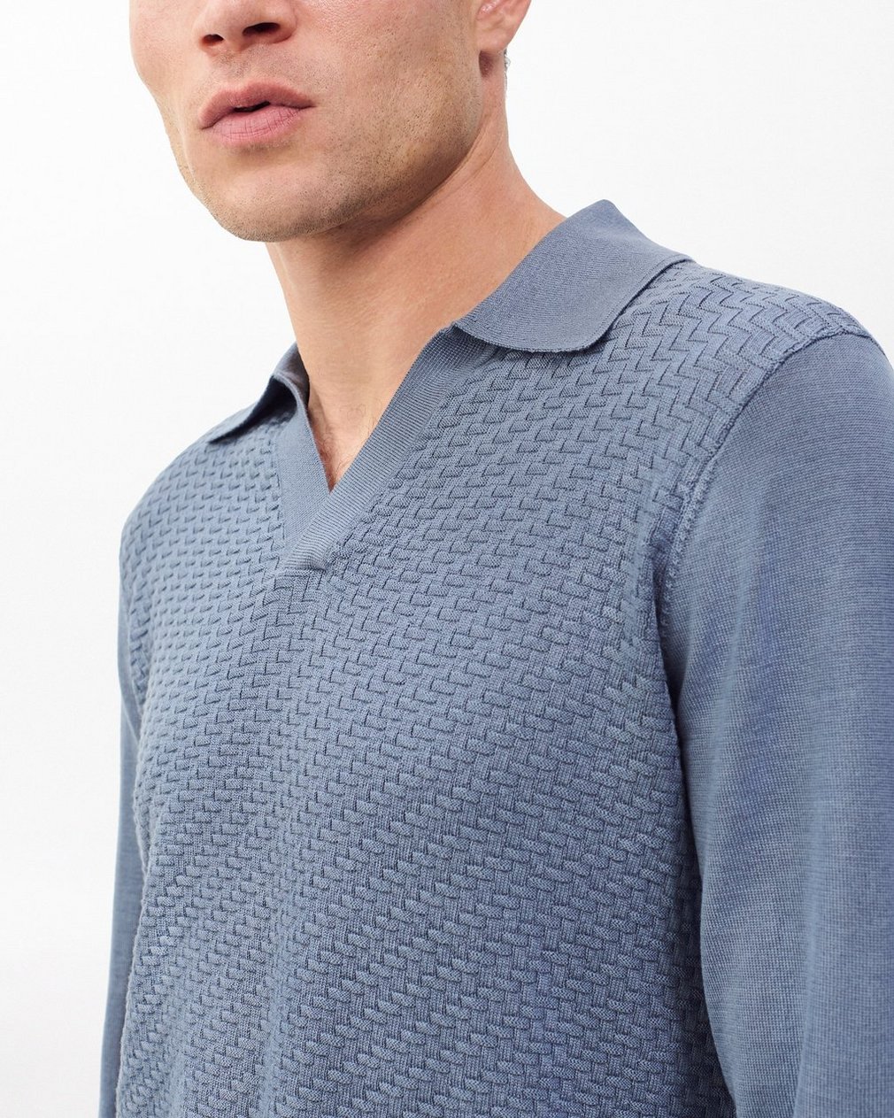 Charles Johnny Collar Wool Polo - Blue - Image 5