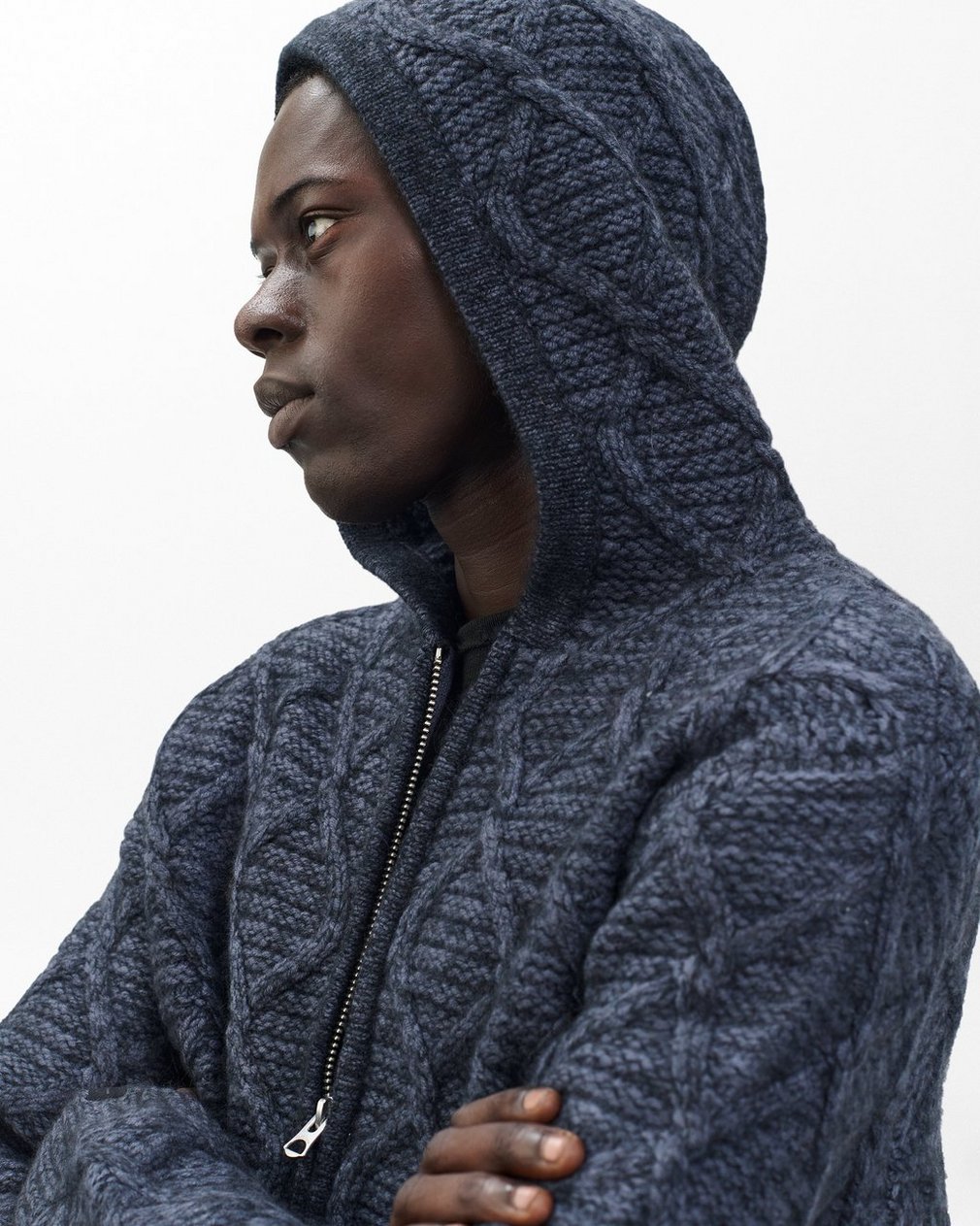 Cable-Knit Full-Zip Hoodie - Navy Multi - Image 4