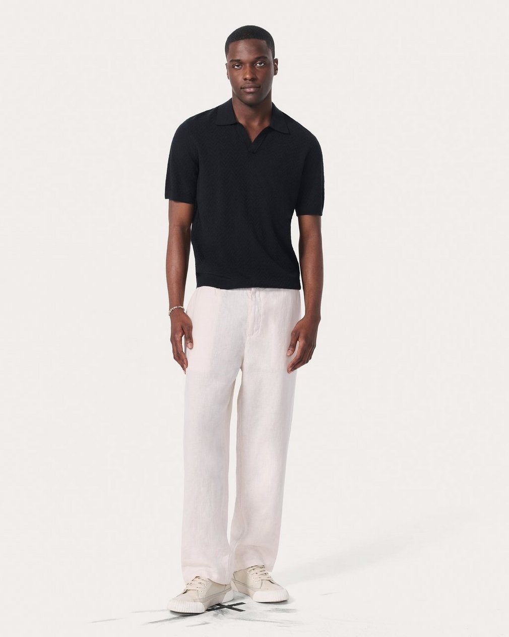 Zuma Herringbone Knit Polo Shirt - Black - Image 3