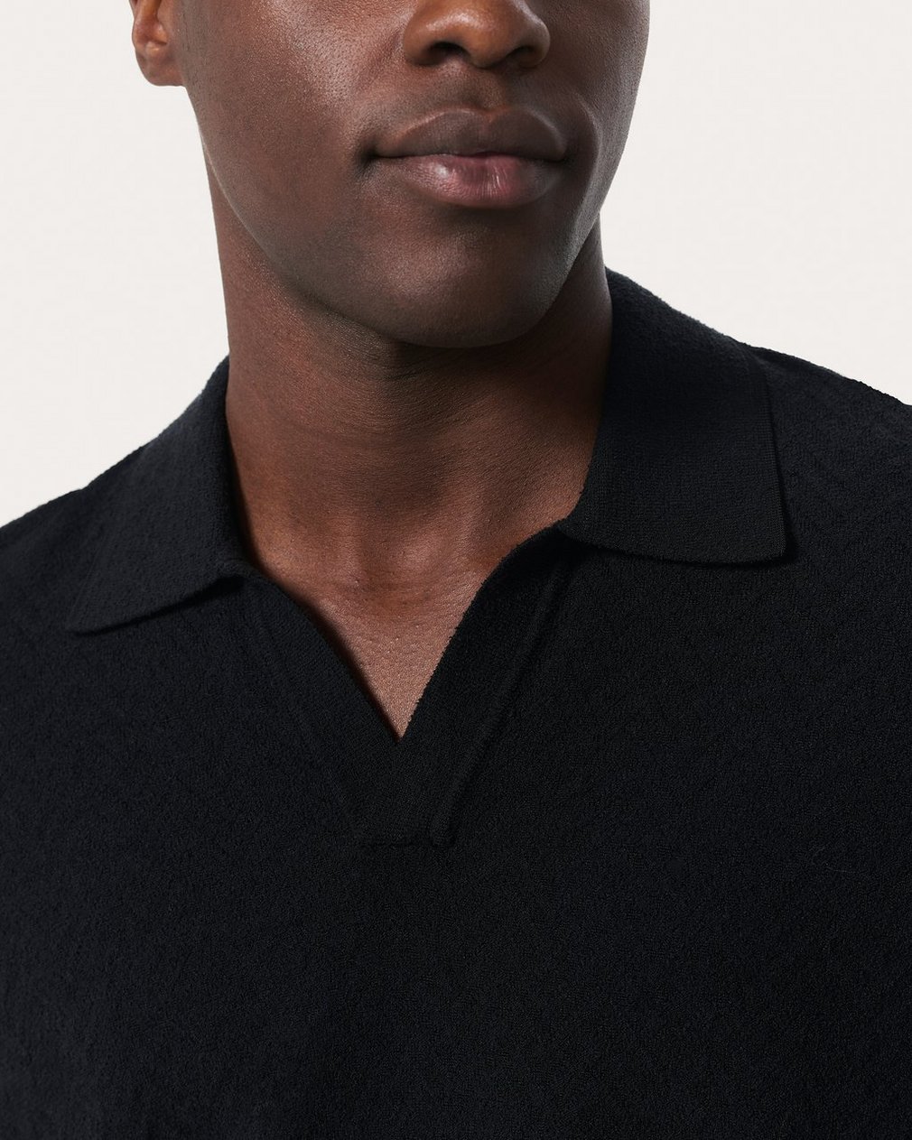 Zuma Herringbone Knit Polo Shirt - Black - Image 4