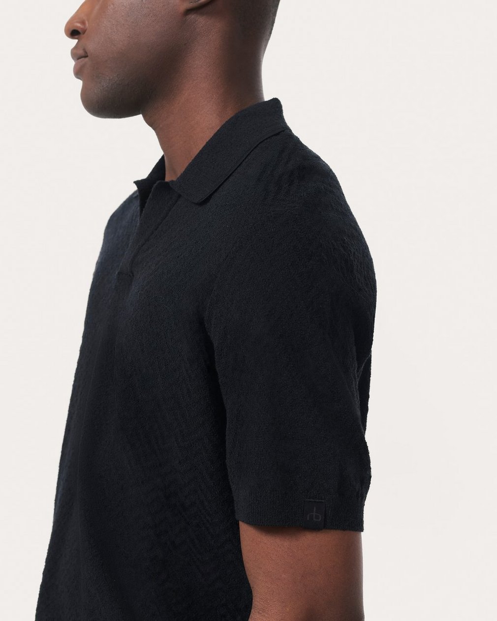 Zuma Herringbone Knit Polo Shirt - Black - Image 5