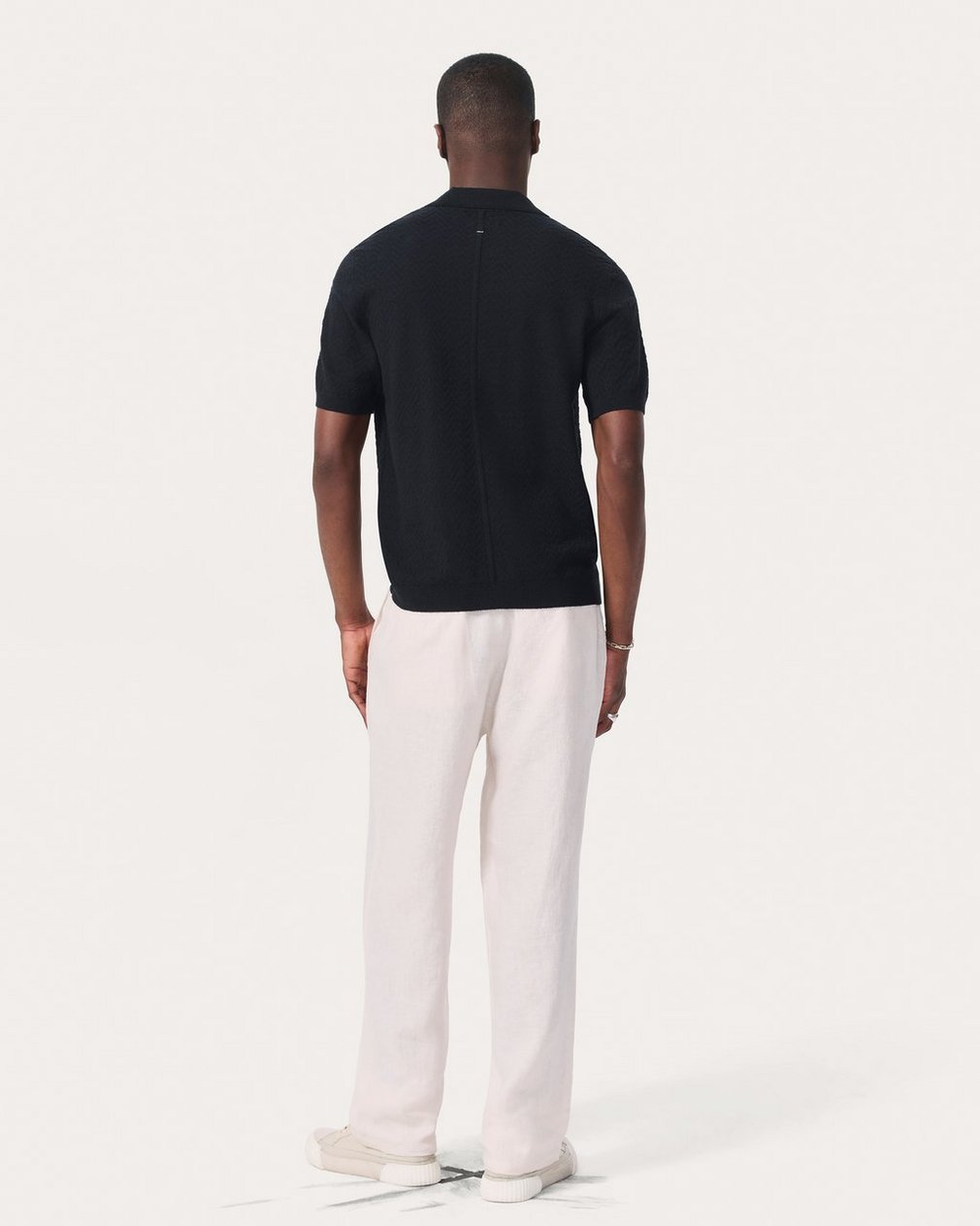 Zuma Herringbone Knit Polo Shirt - Black - Image 6
