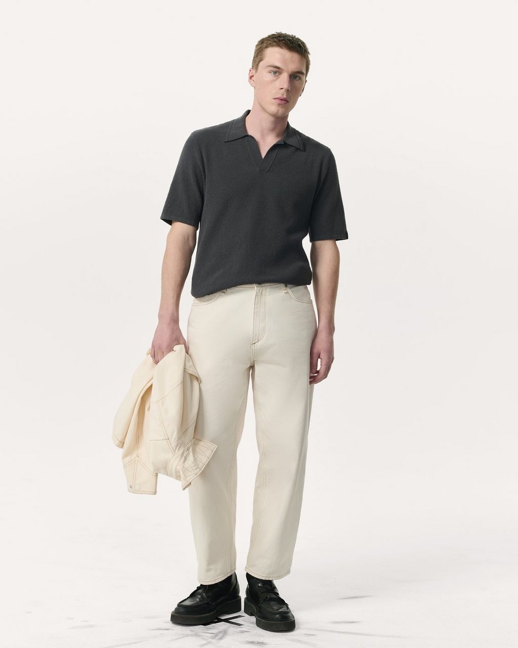 Zuma Johnny Collar Knit Polo Shirt - Dark Grey - Image 4
