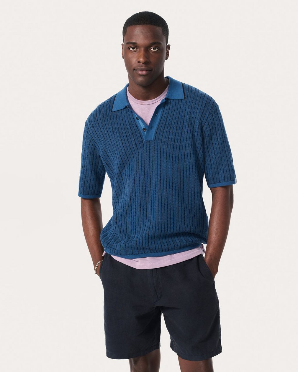 Harvey Striped Knit Polo Shirt - Moonlight - Image 2
