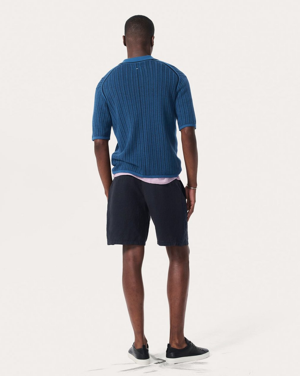 Harvey Striped Knit Polo Shirt - Moonlight - Image 6