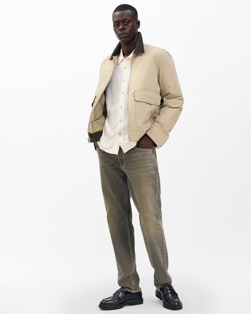 Dalton Windowpane Knit Shirt - Ivory - Image 3
