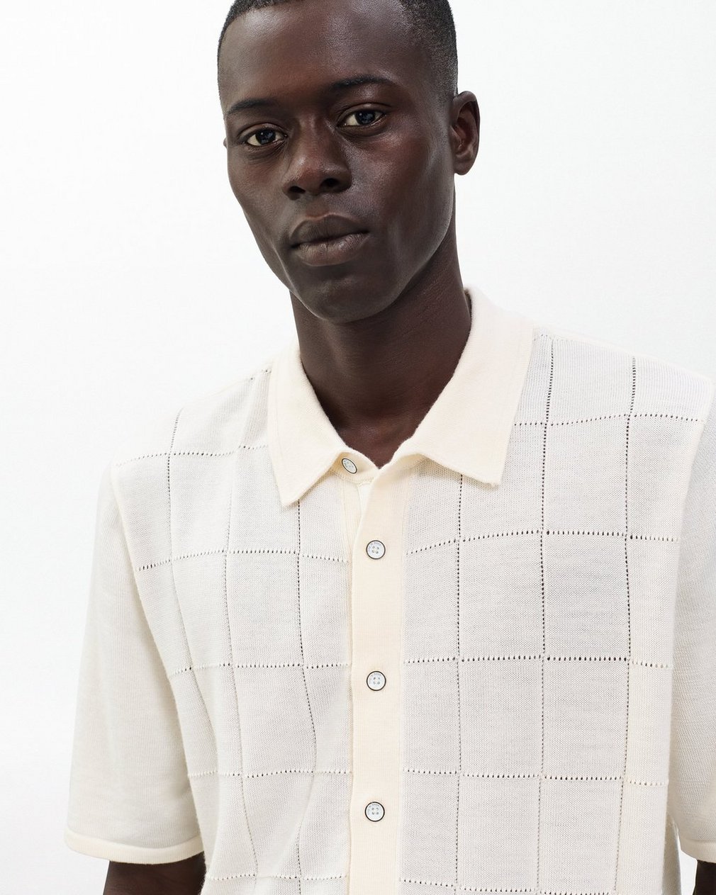 Dalton Windowpane Knit Shirt - Ivory - Image 5