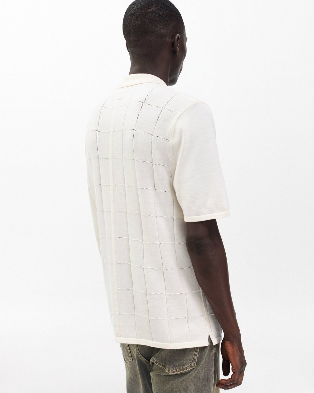 Dalton Windowpane Knit Shirt - Ivory - Image 6
