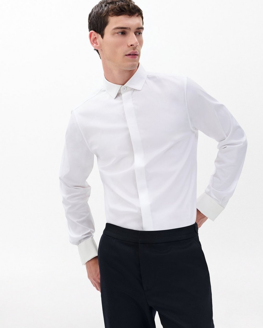 Patrick Poplin Tuxedo Shirt - White - Image 3