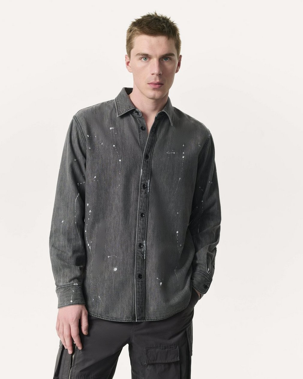 Finch Hand-Painted Denim Shirt - Painted Charcoal
