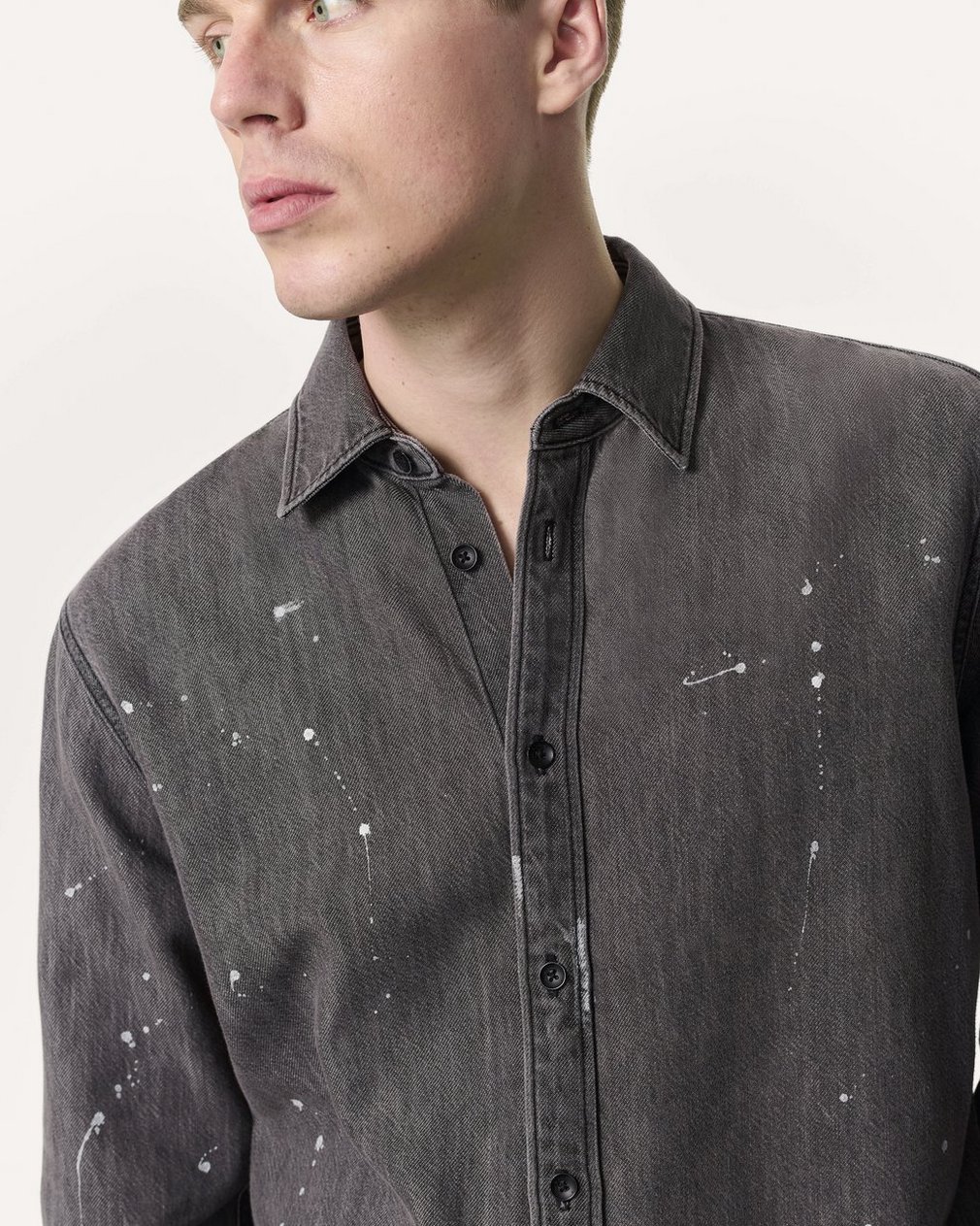 Finch Hand-Painted Denim Shirt - Painted Charcoal - Image 3