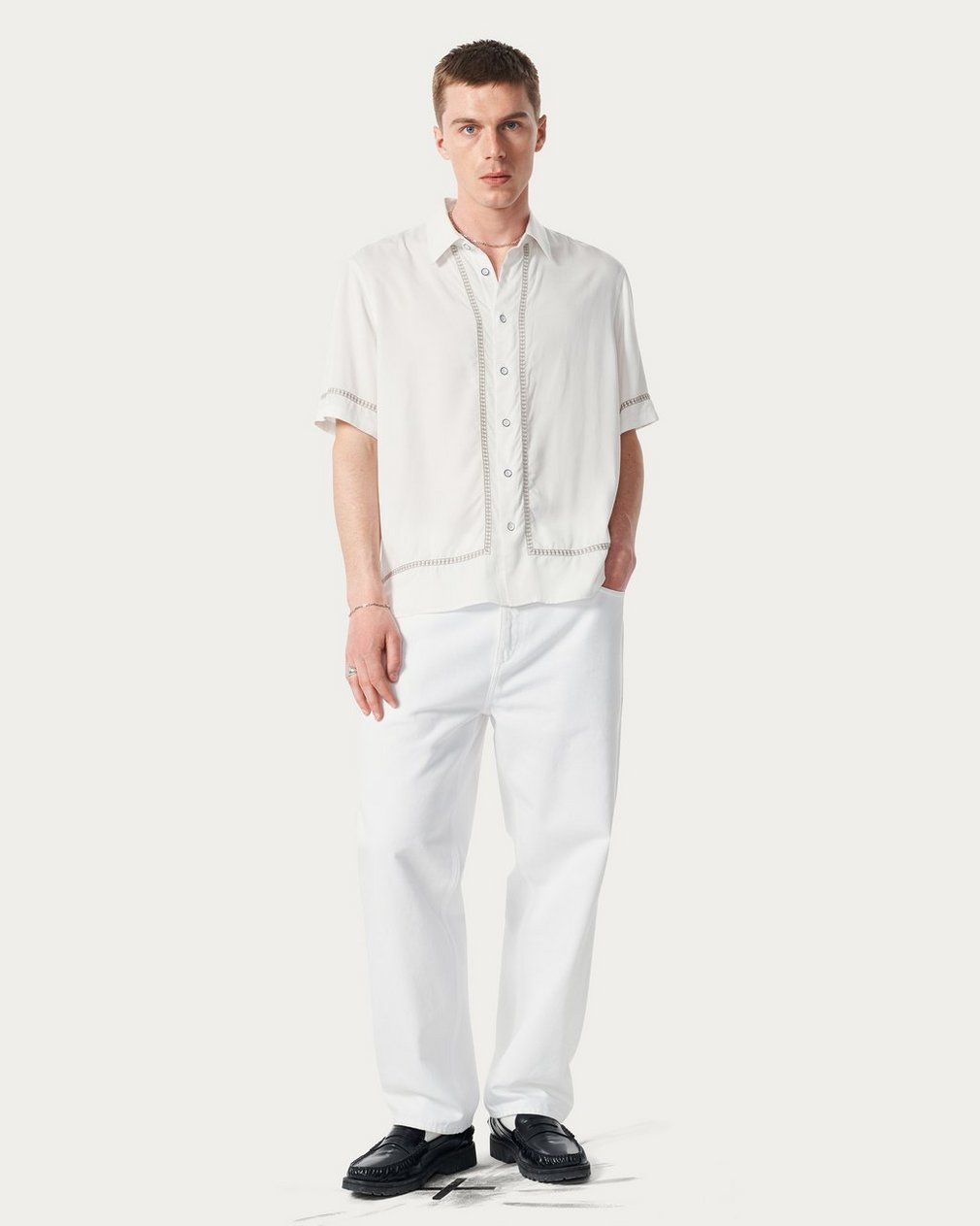 Dalton Embroidered Shirt - White Ezra Stripe - Image 3