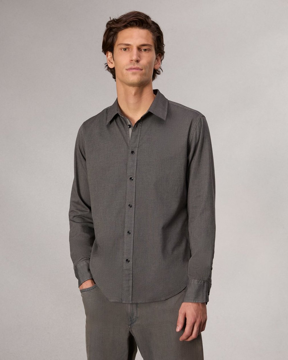 Tomlin Stretch-Cotton Dobby Shirt - Dark Grey - Image 3