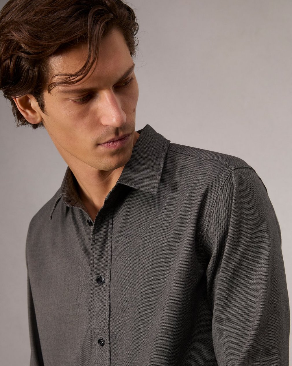 Tomlin Stretch-Cotton Dobby Shirt - Dark Grey - Image 6