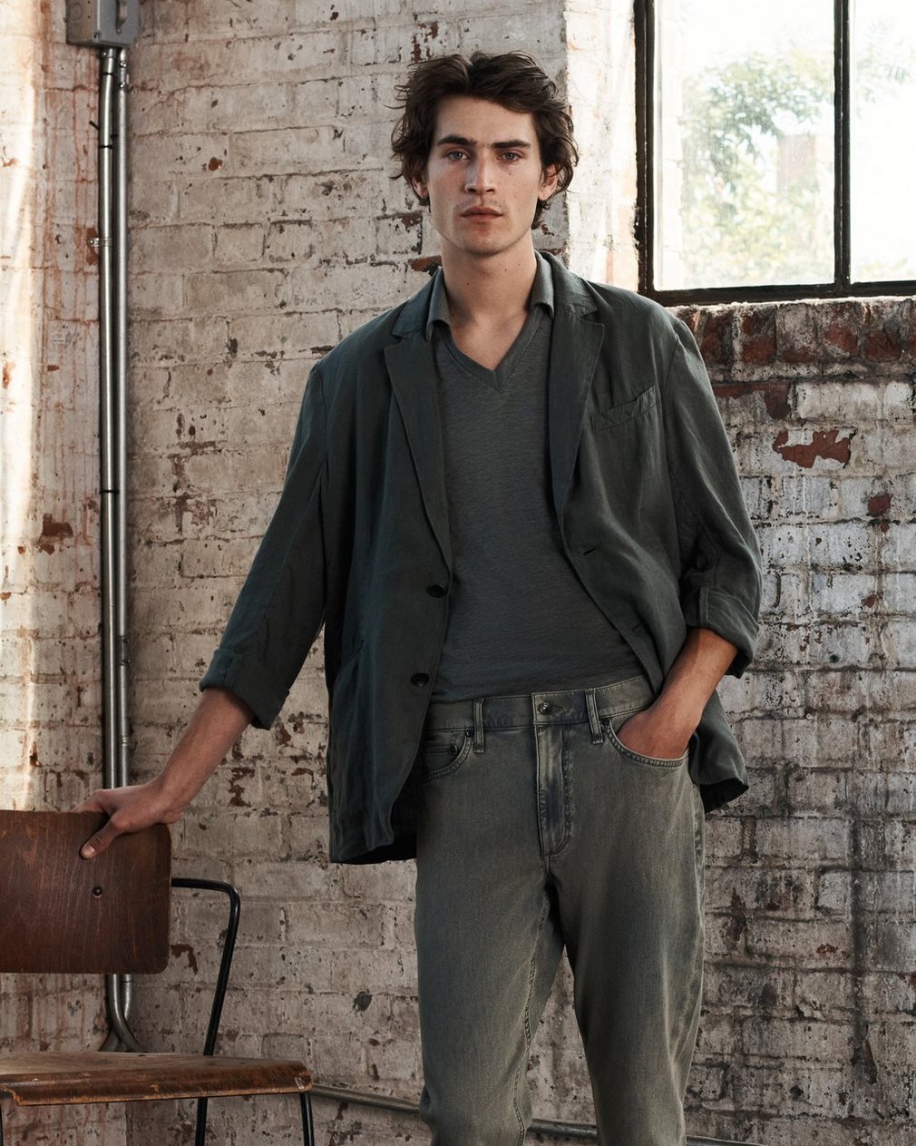 Linen Johnny Collar Polo - Pavement - Image 7