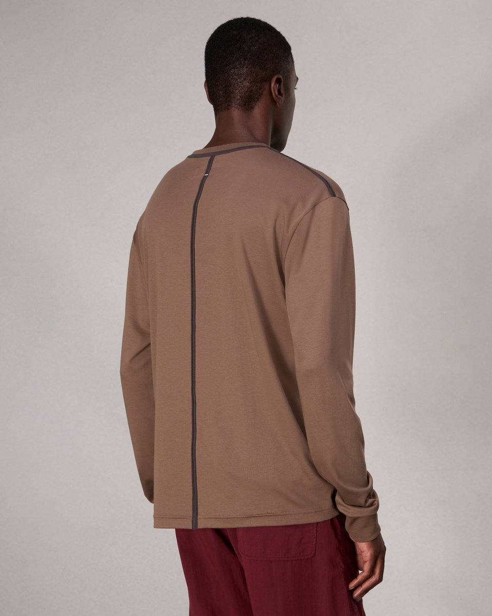 Relaxed Fit Contrast-Trim Cotton Tee - Brown - Image 3