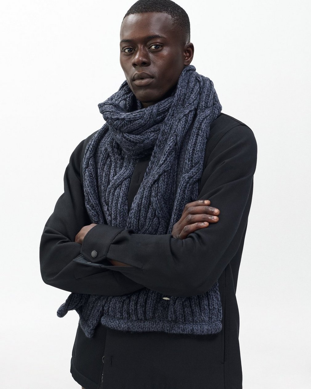 Cable-Knit Scarf - Navy Multi - Image 2